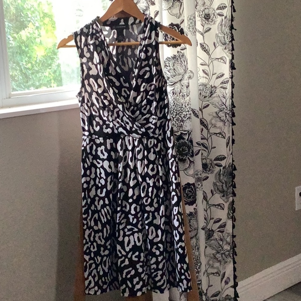 INC International Concepts Black and White Animal Print Midi Dress - Picture 2 of 4